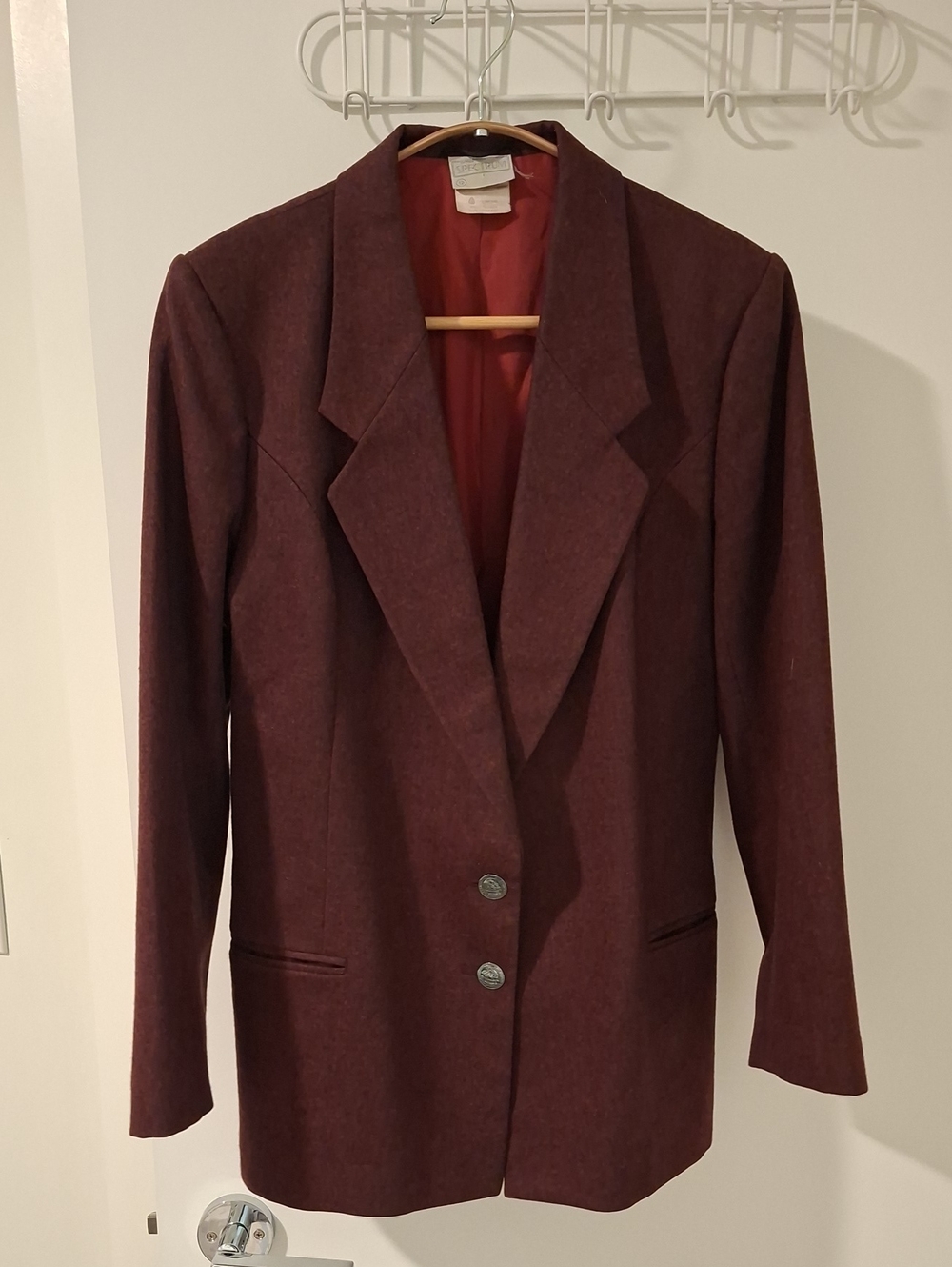 Vintage Classic Burgundy Virgin Wool Single-breasted Oversized Blazer (Size 12)
